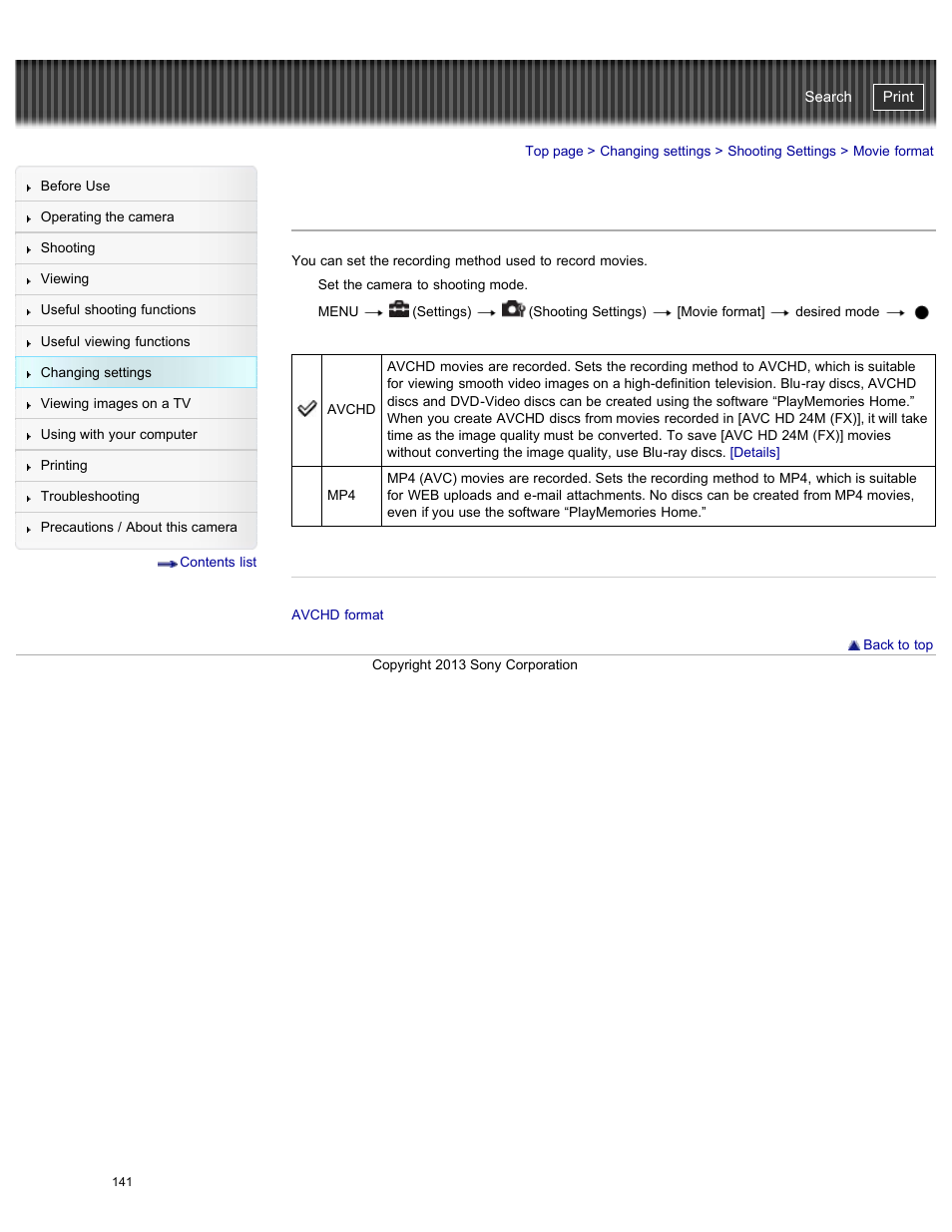 Movie format, Details, Cyber-shot user guide | Sony DSC-WX300 User Manual | Page 147 / 244