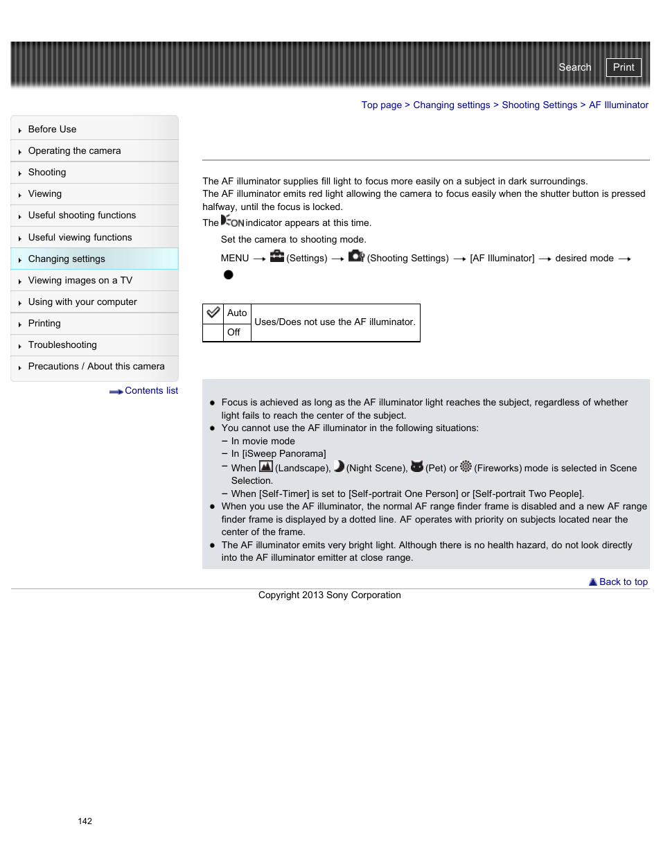 Af illuminator, Cyber-shot user guide | Sony DSC-WX300 User Manual | Page 148 / 244