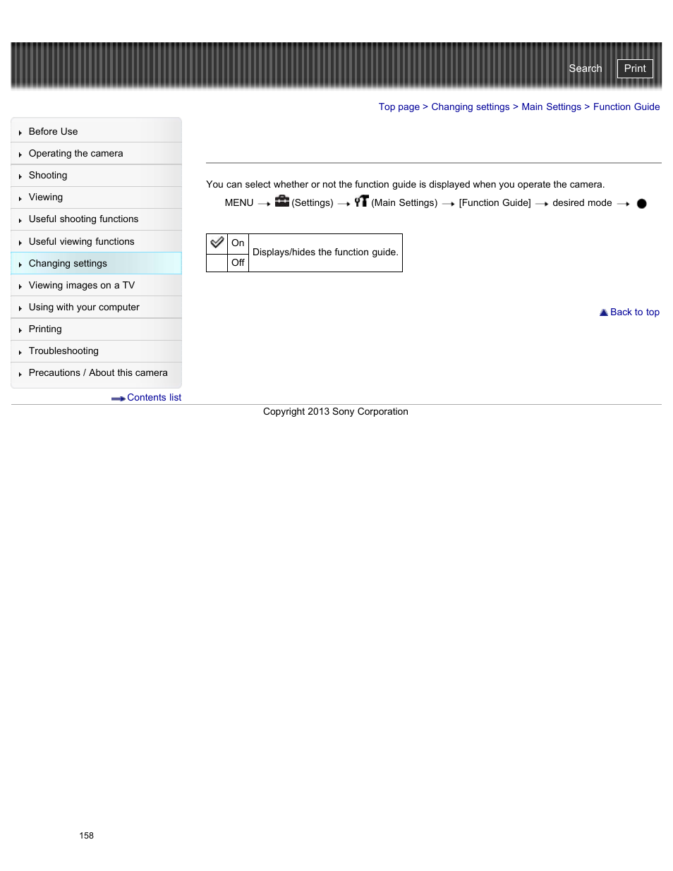 Function guide, Cyber-shot user guide | Sony DSC-WX300 User Manual | Page 164 / 244