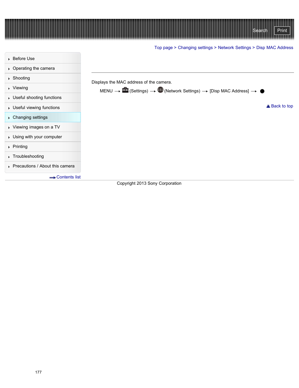 Disp mac address, Cyber-shot user guide | Sony DSC-WX300 User Manual | Page 183 / 244