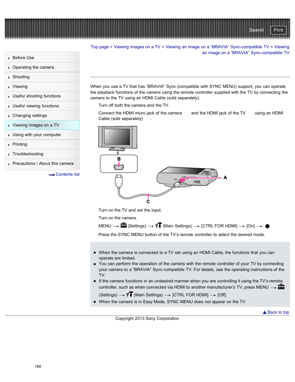 Viewing an image on a “bravia” sync-compatible tv, Cyber-shot user guide | Sony DSC-WX300 User Manual | Page 194 / 244