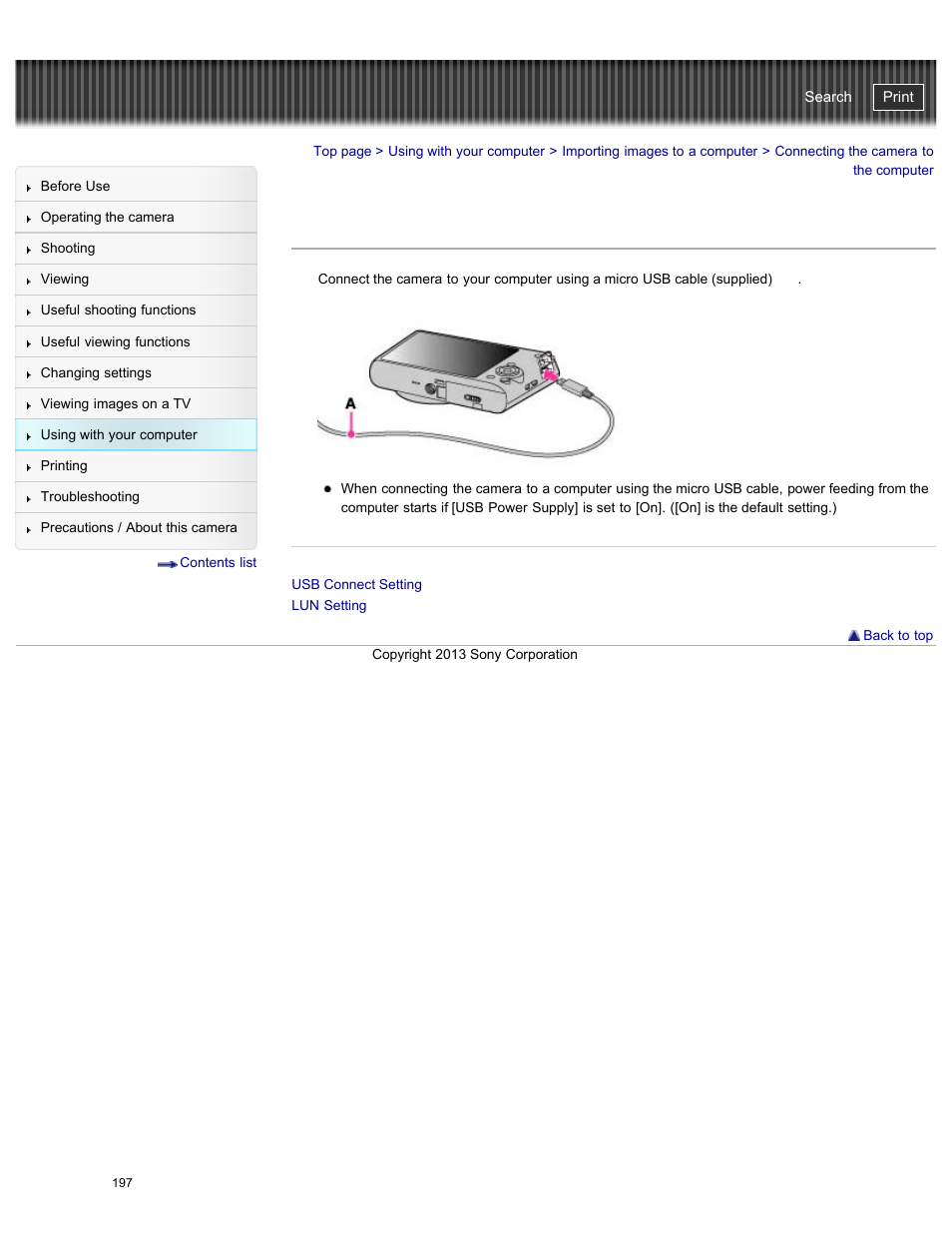 Connecting the camera to the computer, Cyber-shot user guide | Sony DSC-WX300 User Manual | Page 203 / 244