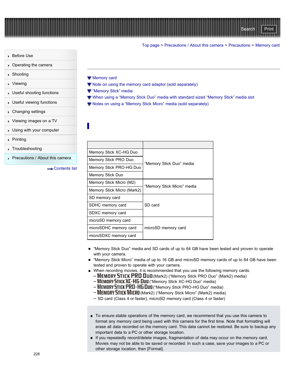 Memory card, Details, Cyber-shot user guide | Sony DSC-WX300 User Manual | Page 234 / 244