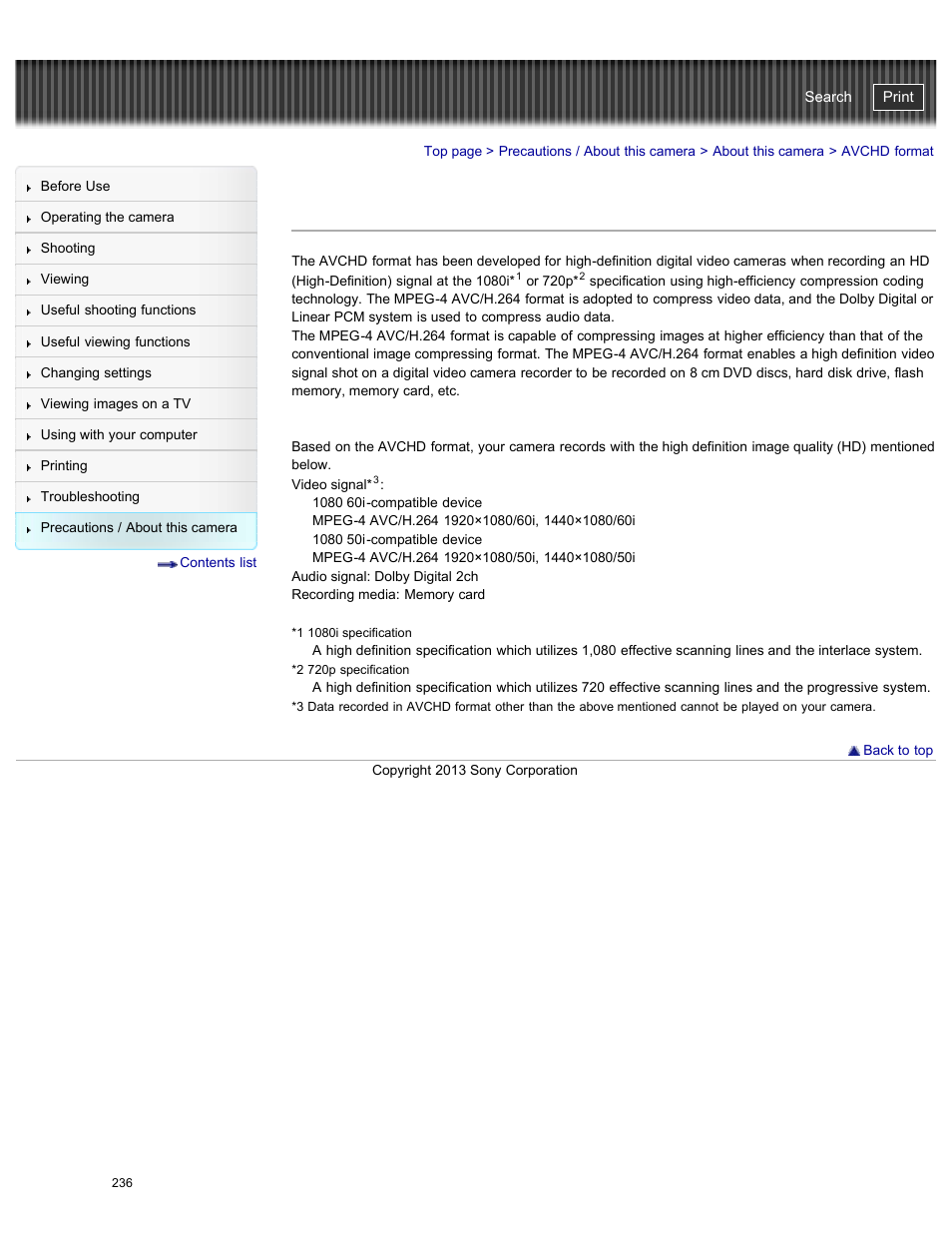 Avchd format, Cyber-shot user guide | Sony DSC-WX300 User Manual | Page 242 / 244