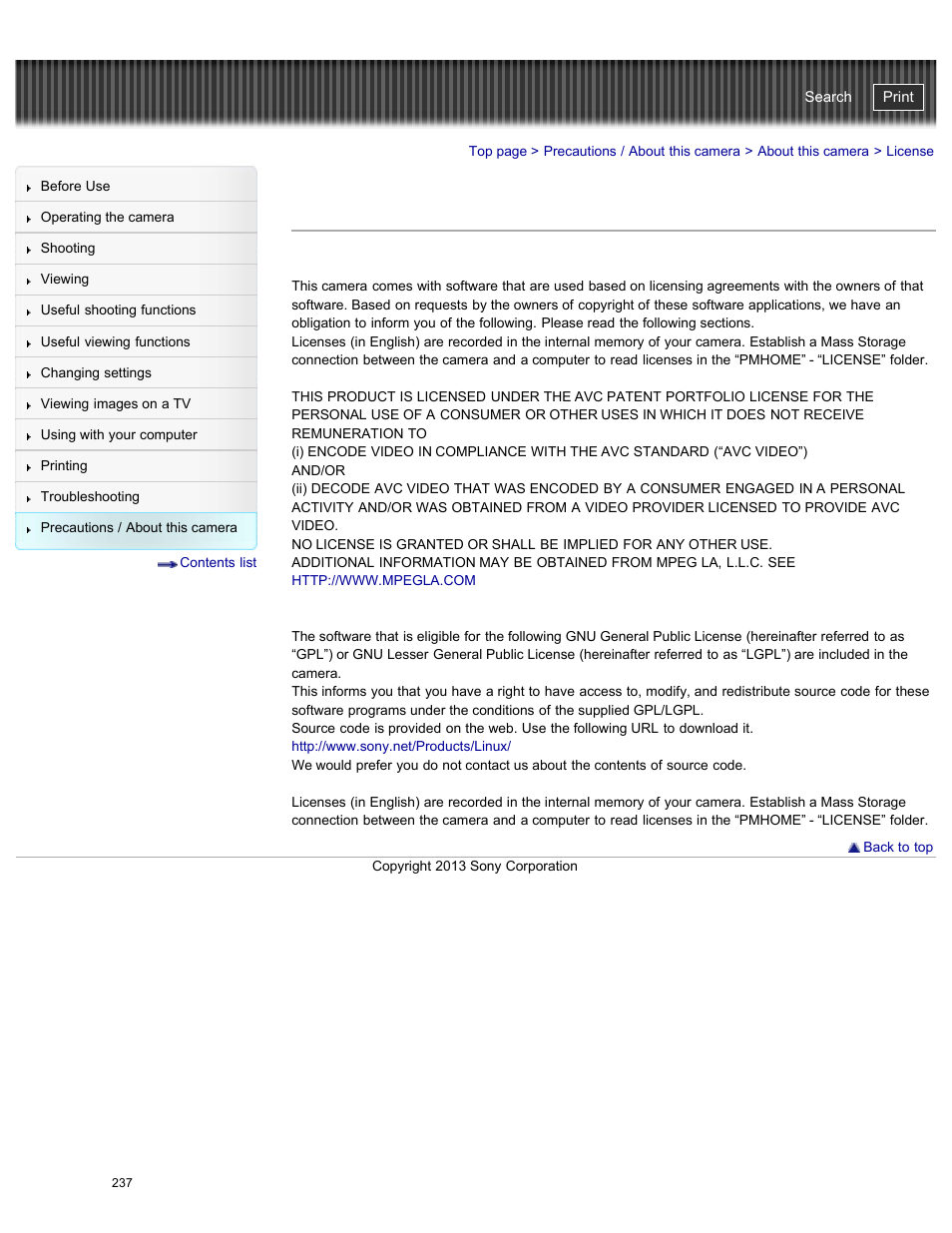 License, Cyber-shot user guide | Sony DSC-WX300 User Manual | Page 243 / 244