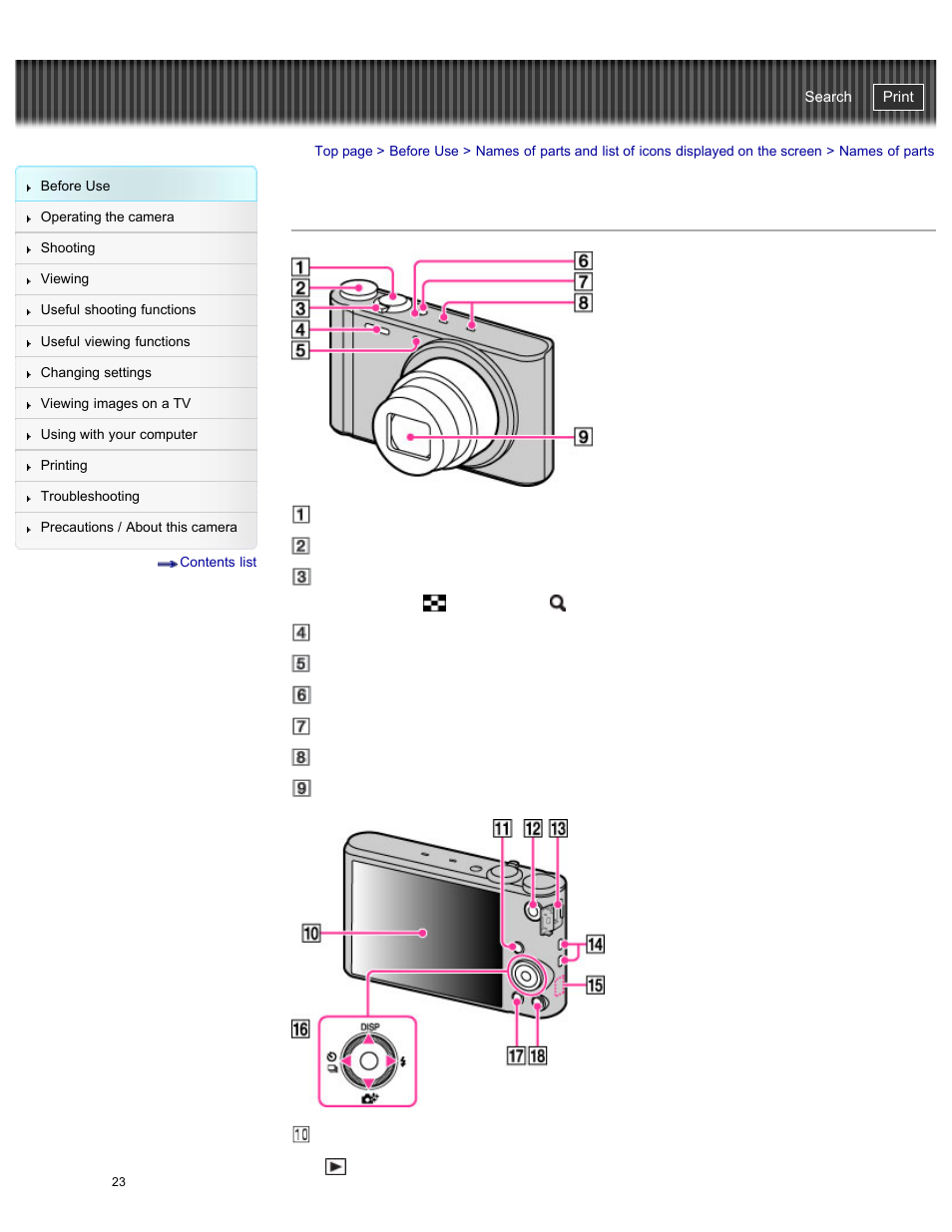 Names of parts, Cyber-shot user guide | Sony DSC-WX300 User Manual | Page 29 / 244