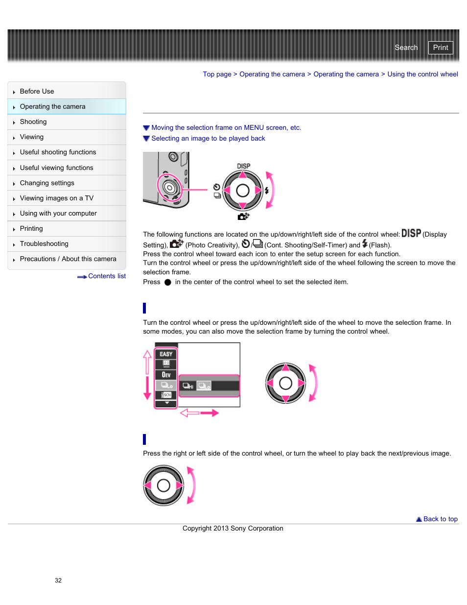 Using the control wheel, Cyber-shot user guide | Sony DSC-WX300 User Manual | Page 38 / 244