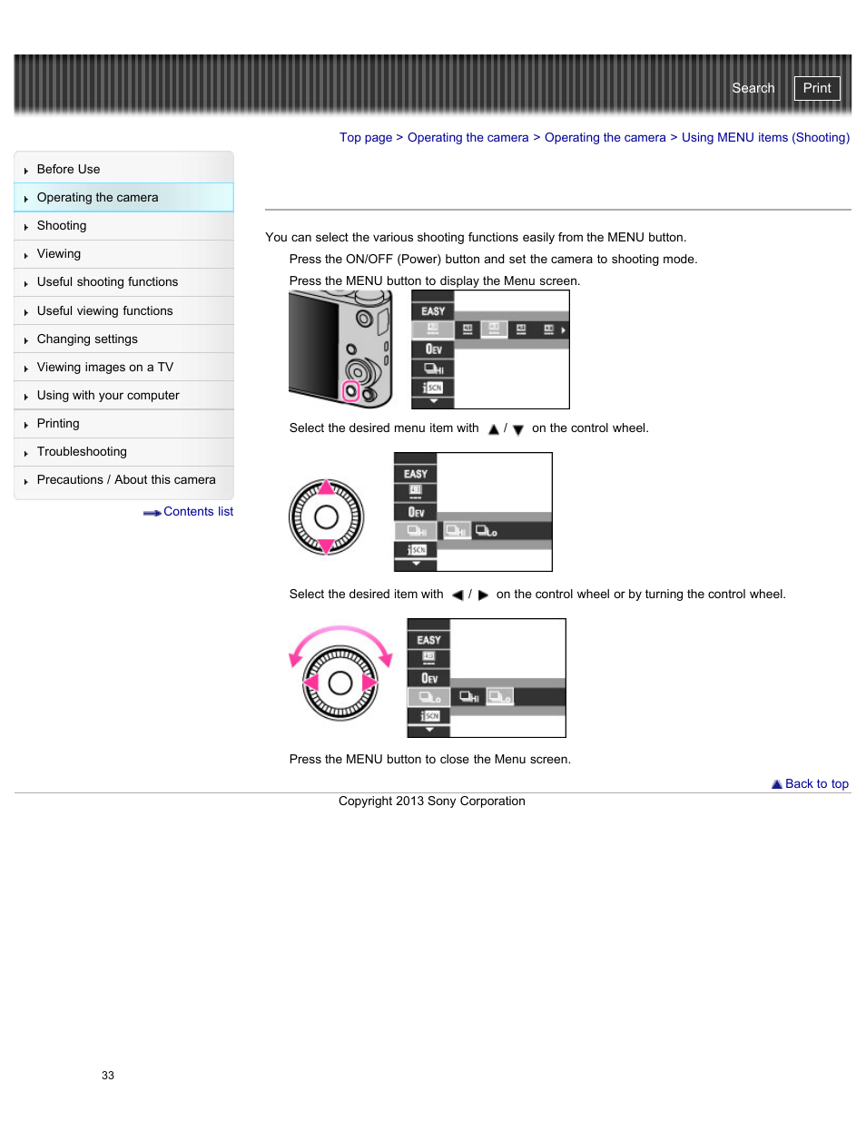 Using menu items (shooting), Cyber-shot user guide | Sony DSC-WX300 User Manual | Page 39 / 244