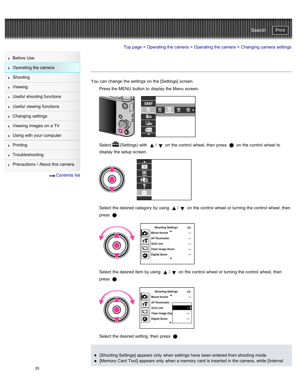 Changing camera settings, Cyber-shot user guide | Sony DSC-WX300 User Manual | Page 41 / 244
