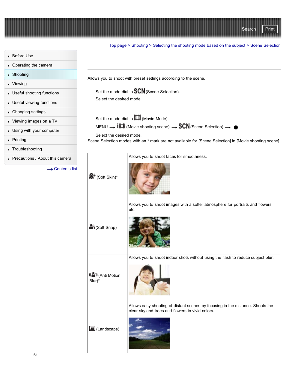 Scene selection, Cyber-shot user guide | Sony DSC-WX300 User Manual | Page 67 / 244