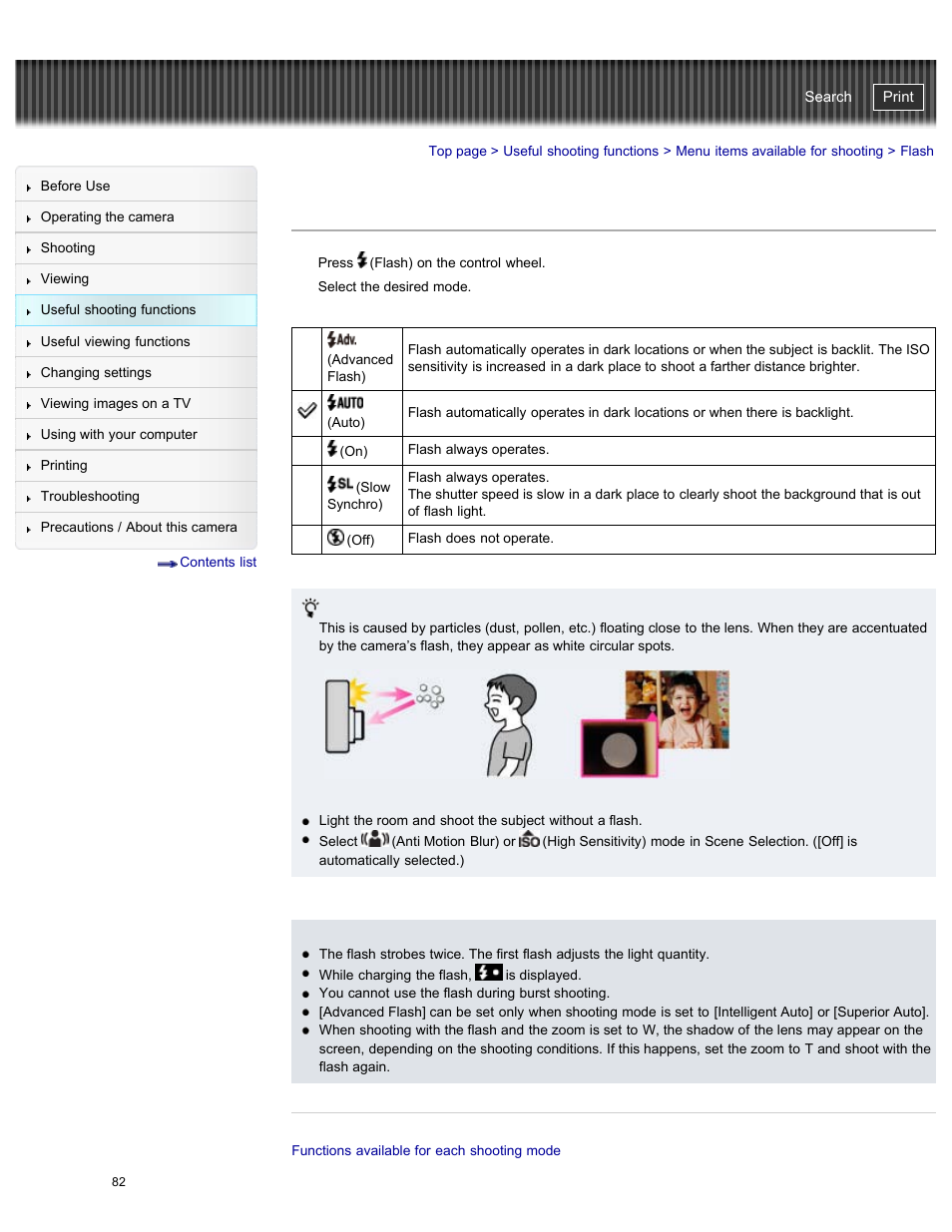 Flash, Cyber-shot user guide | Sony DSC-WX300 User Manual | Page 88 / 244