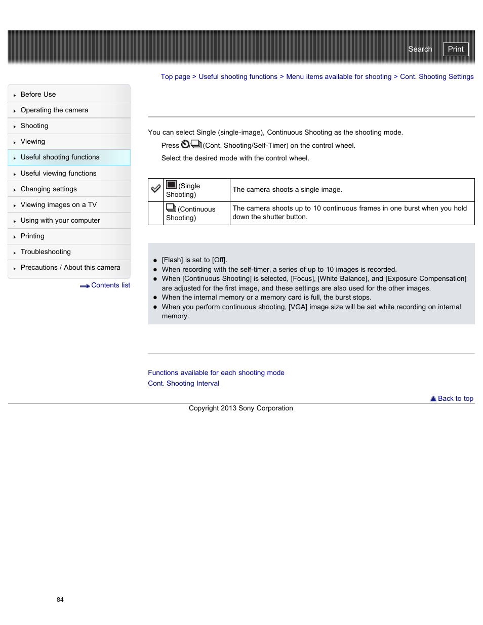 Cont. shooting settings, Cyber-shot user guide | Sony DSC-WX300 User Manual | Page 90 / 244