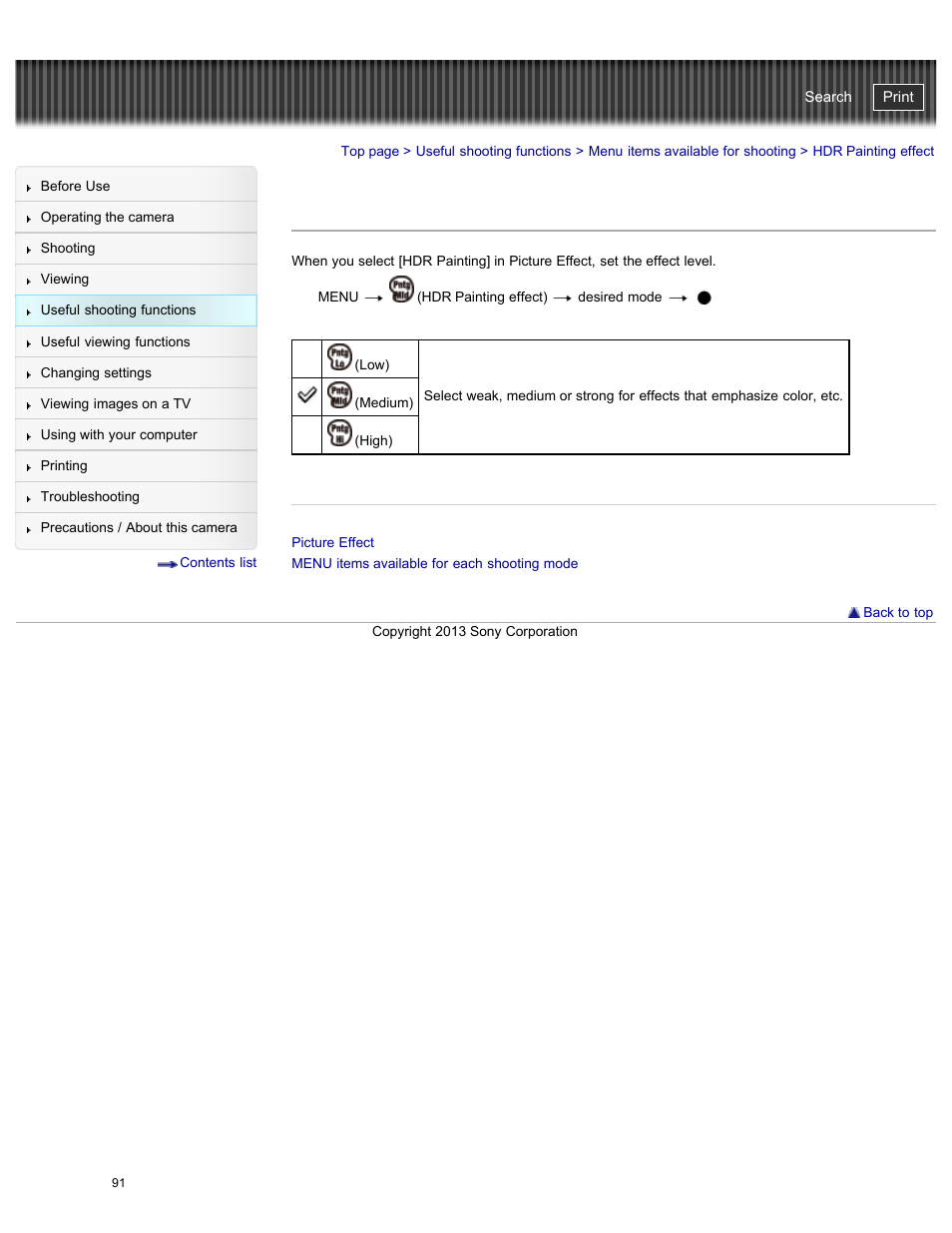 Hdr painting effect, Cyber-shot user guide | Sony DSC-WX300 User Manual | Page 97 / 244