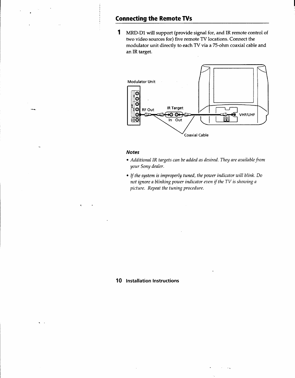 Connecting the remote tvs, Notes, Connectiong the remote tvs | Sony MRD-D1 User Manual | Page 10 / 16