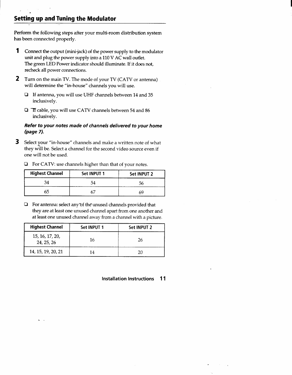 Setting up and tuning the modulator | Sony MRD-D1 User Manual | Page 11 / 16