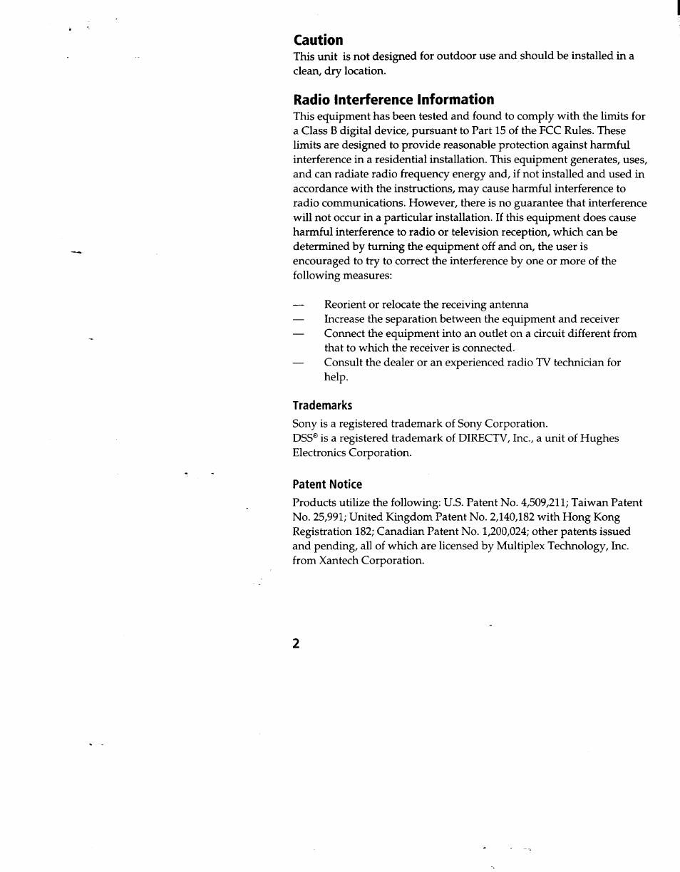 Caution, Radio interference information | Sony MRD-D1 User Manual | Page 2 / 16