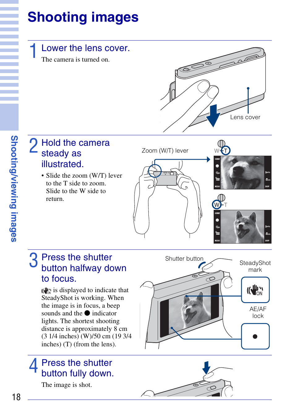 Shooting images | Sony DSC-T77 User Manual | Page 18 / 108