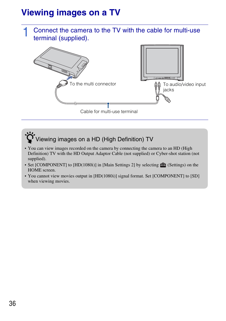 Viewing images on a tv, Connecting to other devices | Sony DSC-T77 User Manual | Page 36 / 108