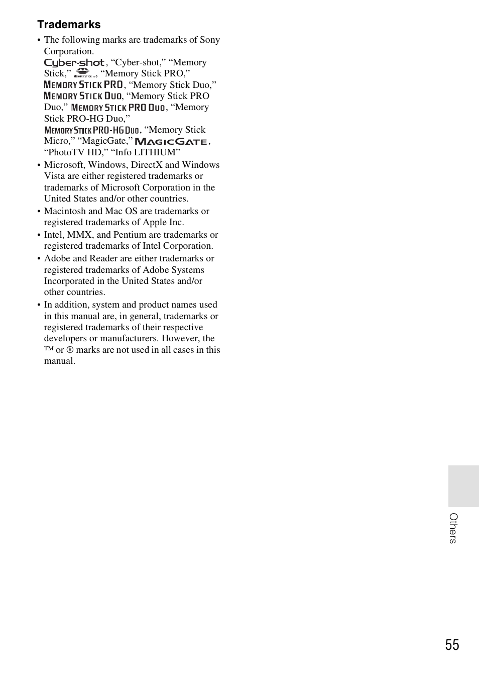 Trademarks | Sony DSC-T77 User Manual | Page 55 / 108