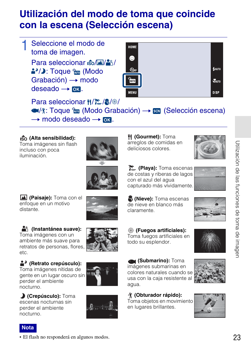Seleccione el modo de toma de imagen | Sony DSC-T77 User Manual | Page 77 / 108