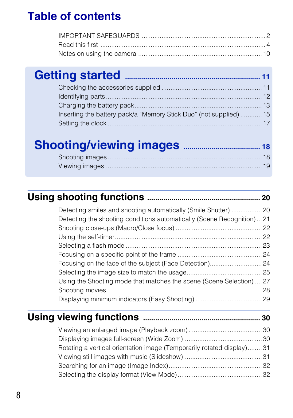 Sony DSC-T77 User Manual | Page 8 / 108