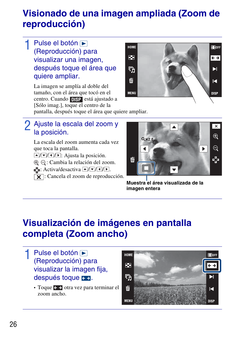 Ajuste la escala del zoom y la posición, Utilización de las funciones de visionado | Sony DSC-T77 User Manual | Page 80 / 108