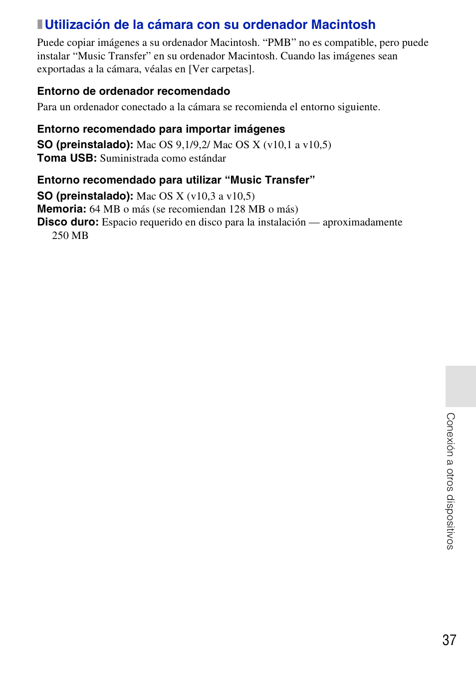 Entorno de ordenador recomendado, Entorno recomendado para importar imágenes, Entorno recomendado para utilizar “music transfer | Sony DSC-T77 User Manual | Page 91 / 108