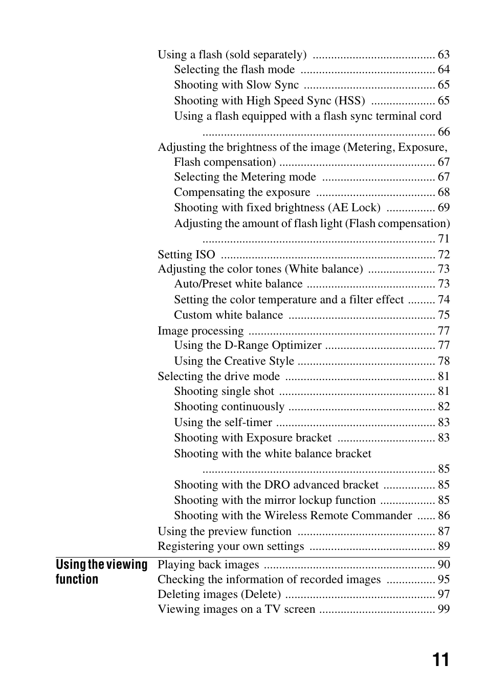 Sony DSLR-A850 User Manual | Page 11 / 171