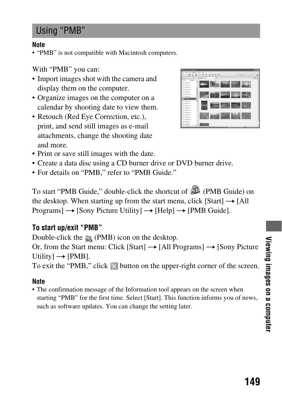 Using “pmb | Sony DSLR-A850 User Manual | Page 149 / 171