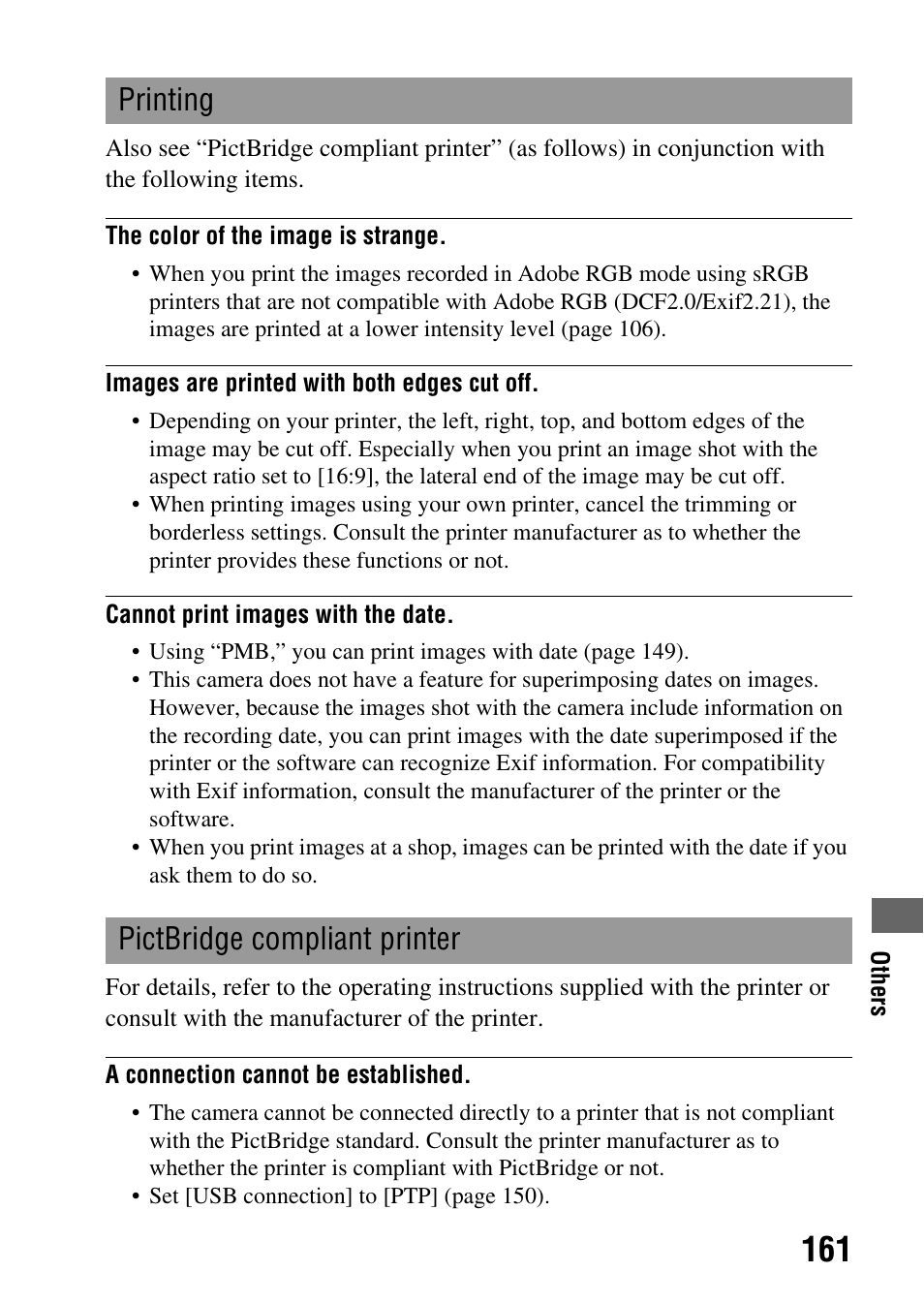 Printing pictbridge compliant printer | Sony DSLR-A850 User Manual | Page 161 / 171
