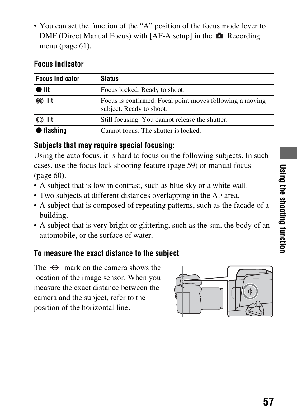 Focus (57) | Sony DSLR-A850 User Manual | Page 57 / 171