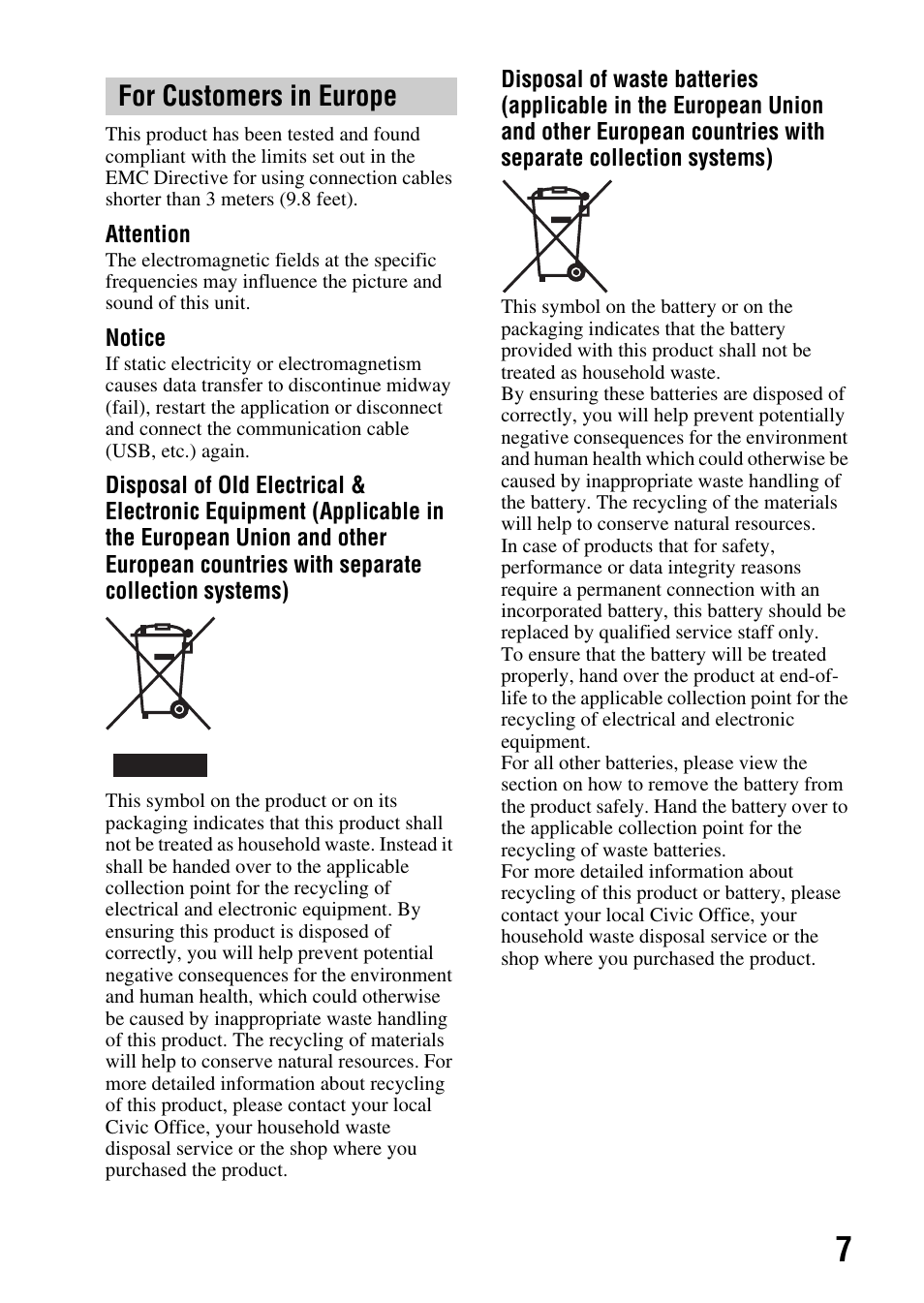 For customers in europe | Sony DSLR-A850 User Manual | Page 7 / 171