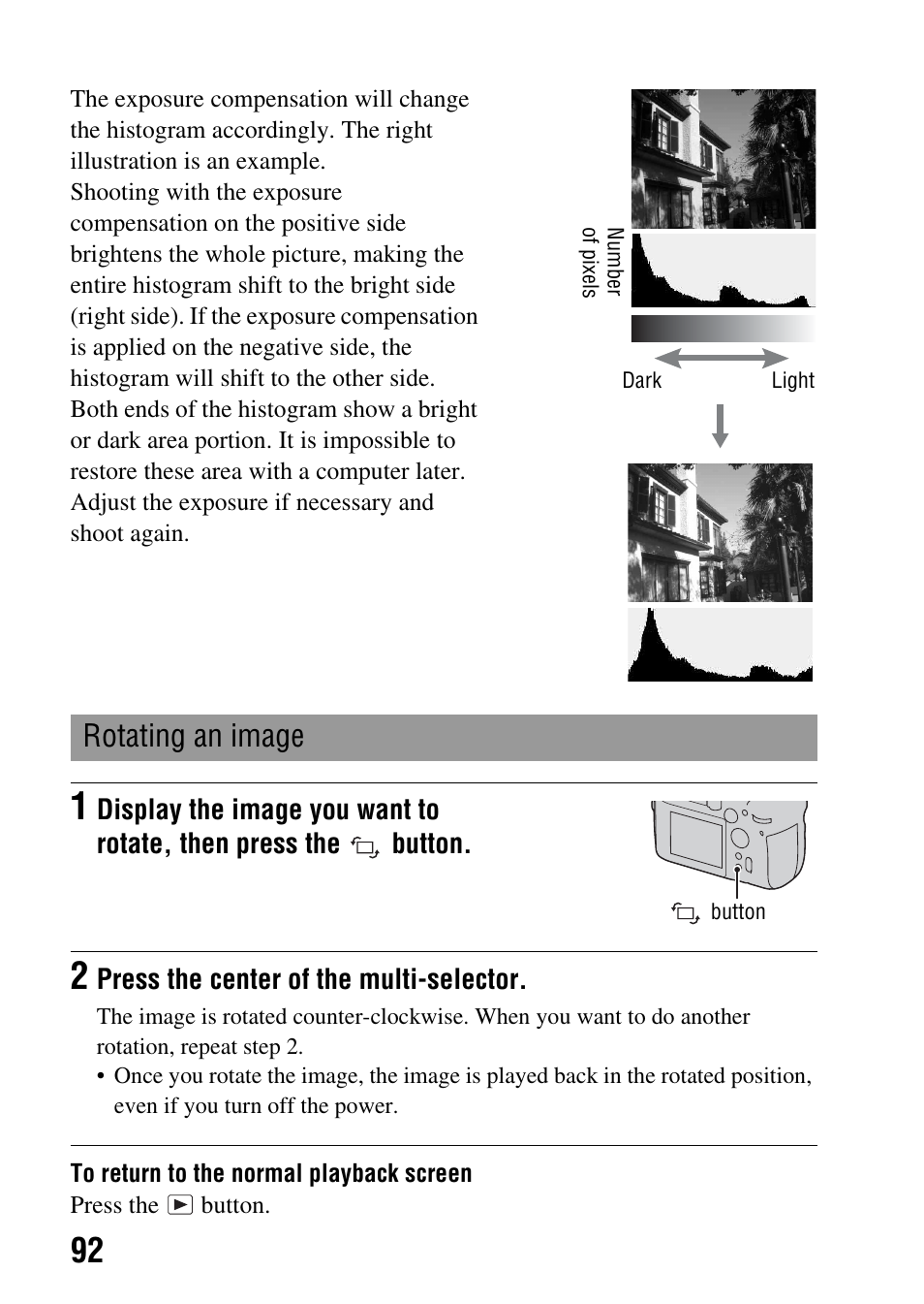 Tton (92), Rotating an image | Sony DSLR-A850 User Manual | Page 92 / 171