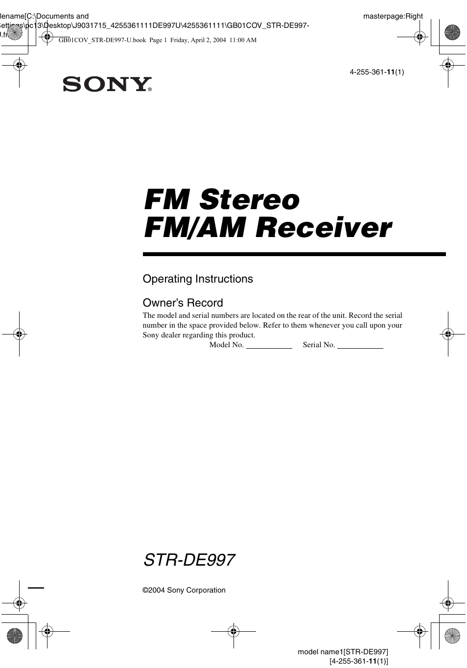 Sony STR-DE997 User Manual | 64 pages
