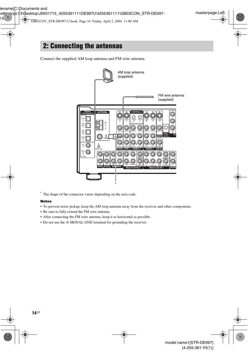 Connecting the antennas | Sony STR-DE997 User Manual | Page 14 / 64