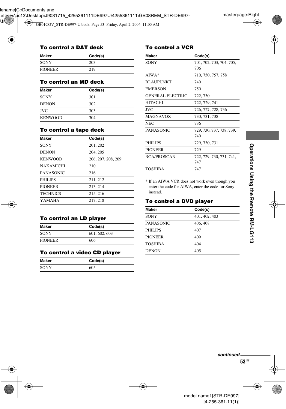 Sony STR-DE997 User Manual | Page 53 / 64