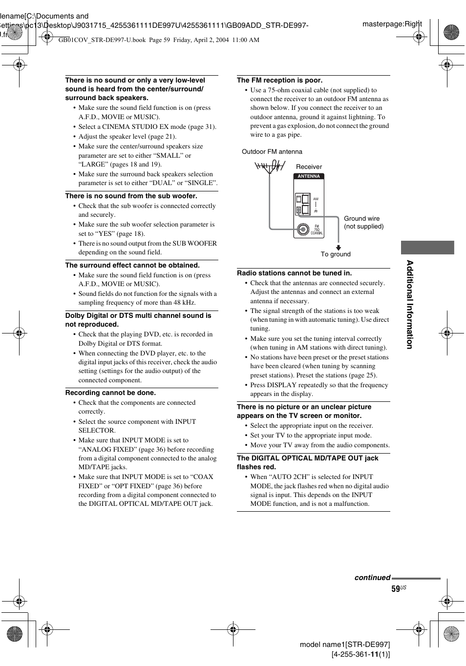 Sony STR-DE997 User Manual | Page 59 / 64