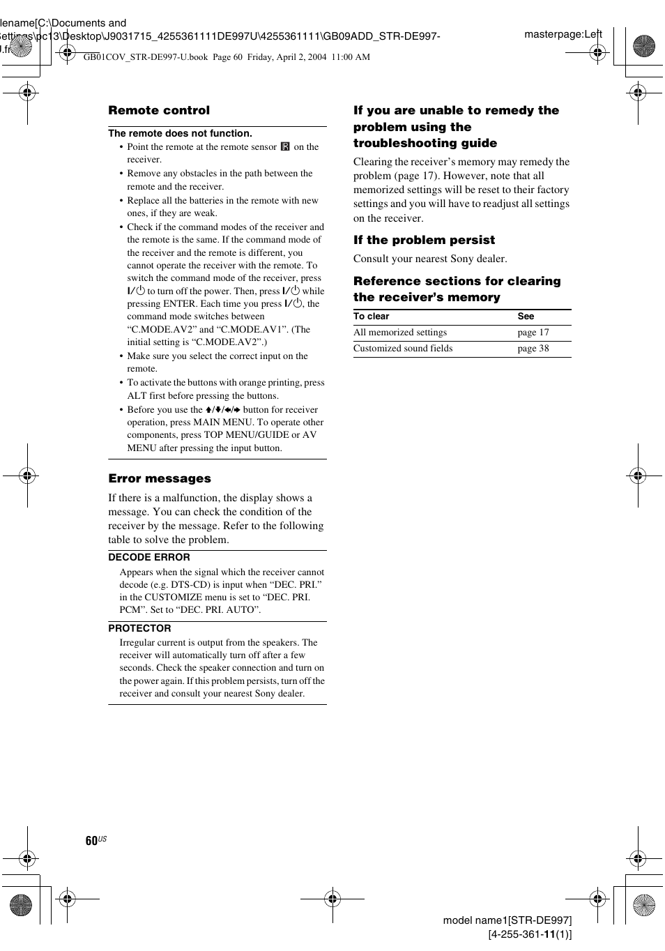 Sony STR-DE997 User Manual | Page 60 / 64