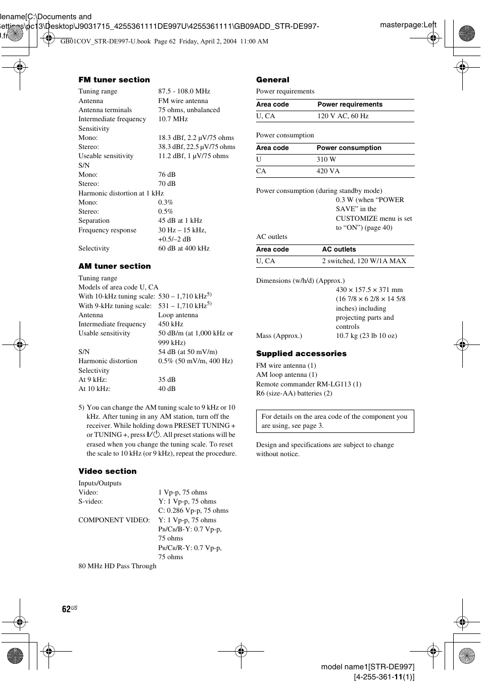 Sony STR-DE997 User Manual | Page 62 / 64