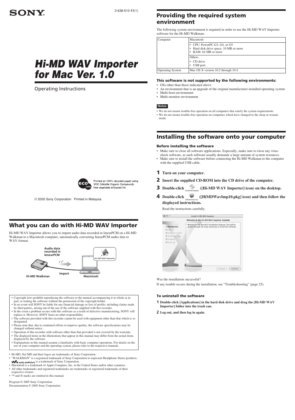 Sony MZ-M10 User Manual | 2 pages