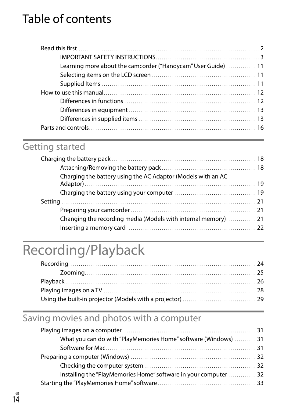Sony HDR-CX290 User Manual | Page 14 / 52