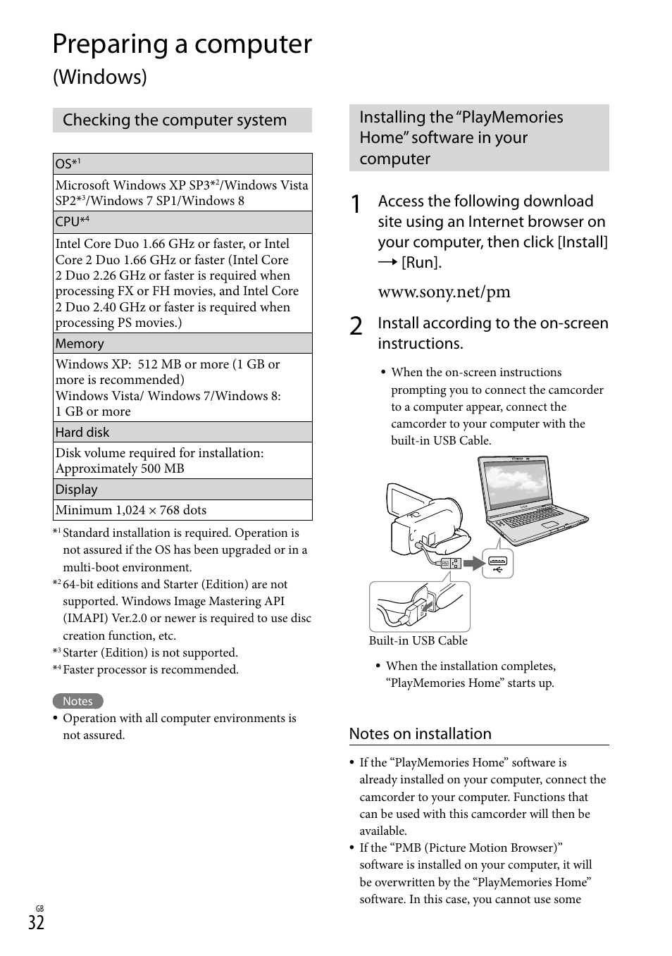 Preparing a computer (windows), Checking the computer system, Preparing a computer | Windows), Install according to the on-screen instructions | Sony HDR-CX290 User Manual | Page 32 / 52