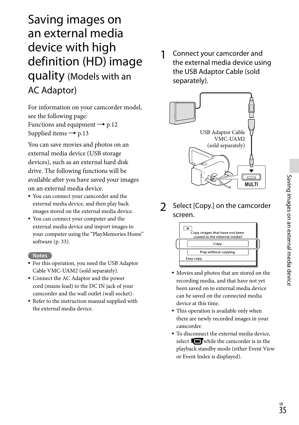 Models with an ac adaptor) | Sony HDR-CX290 User Manual | Page 35 / 52