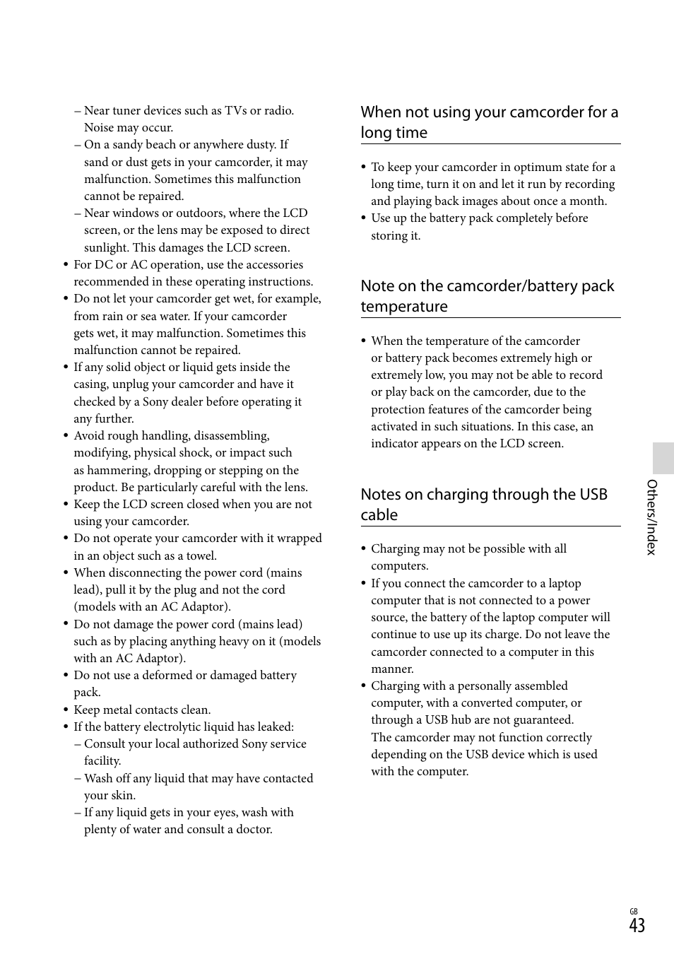 When not using your camcorder for a long time | Sony HDR-CX290 User Manual | Page 43 / 52