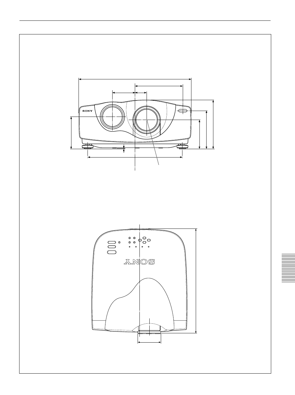 Dimensiones, Frontal parte superior | Sony VPL-VW11HT User Manual | Page 121 / 124