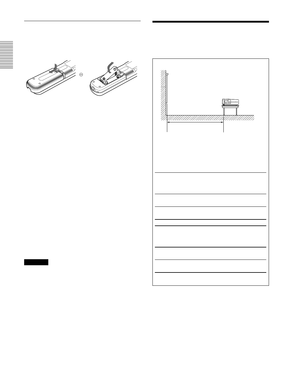 Installation et projection, Installation du projecteur, Installation et pr ojection | Installation des piles | Sony VPL-VW11HT User Manual | Page 54 / 124