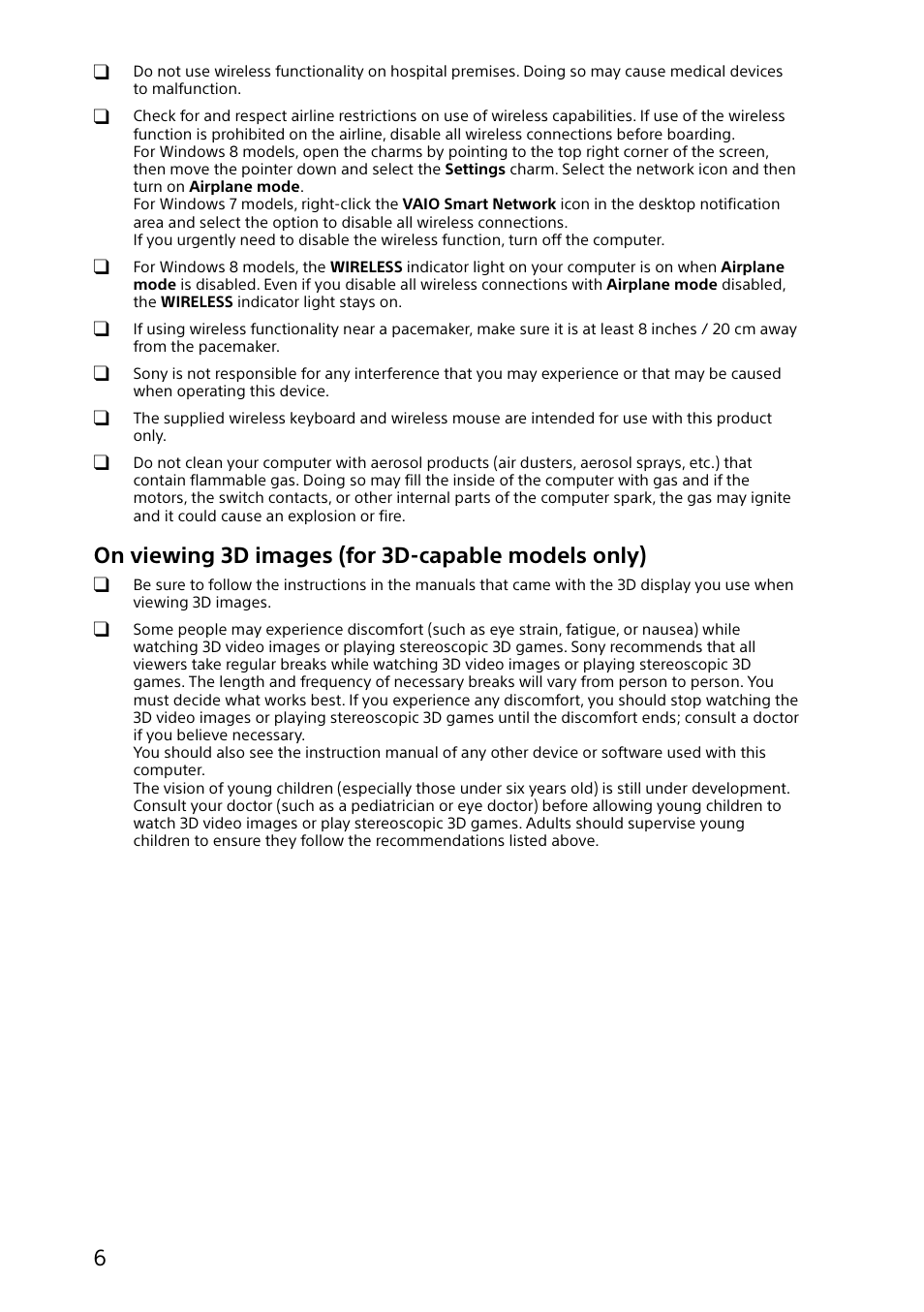 On viewing 3d images (for 3d-capable models only) | Sony SVJ20235CXW User Manual | Page 6 / 36