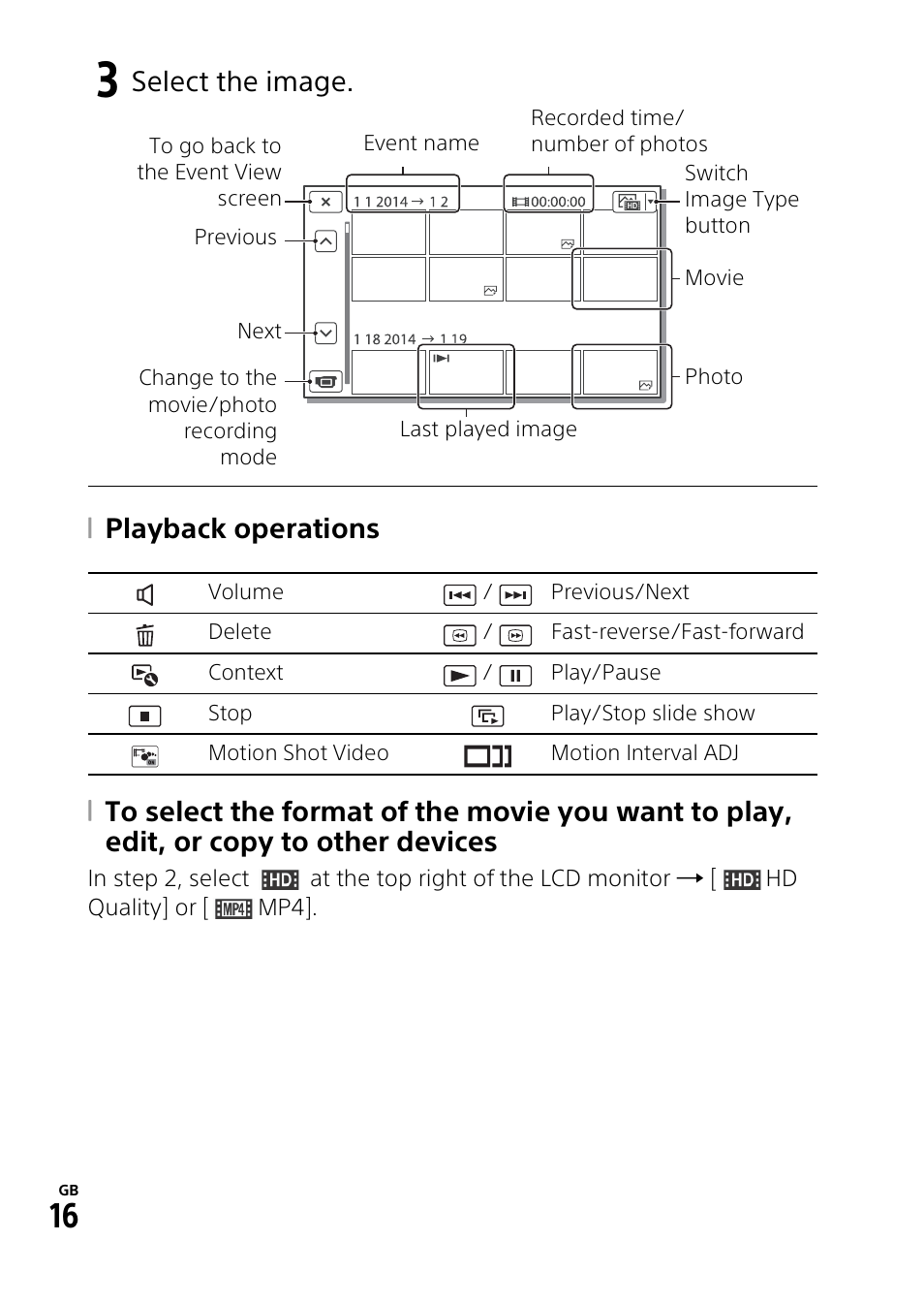 Select the image | Sony HDR-PJ810 User Manual | Page 16 / 36