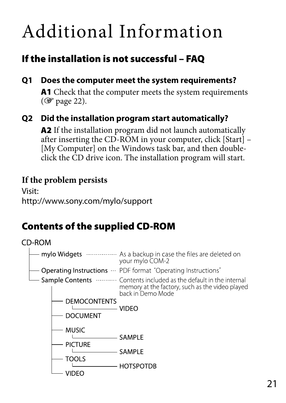 Additional information | Sony COM-2 User Manual | Page 21 / 28