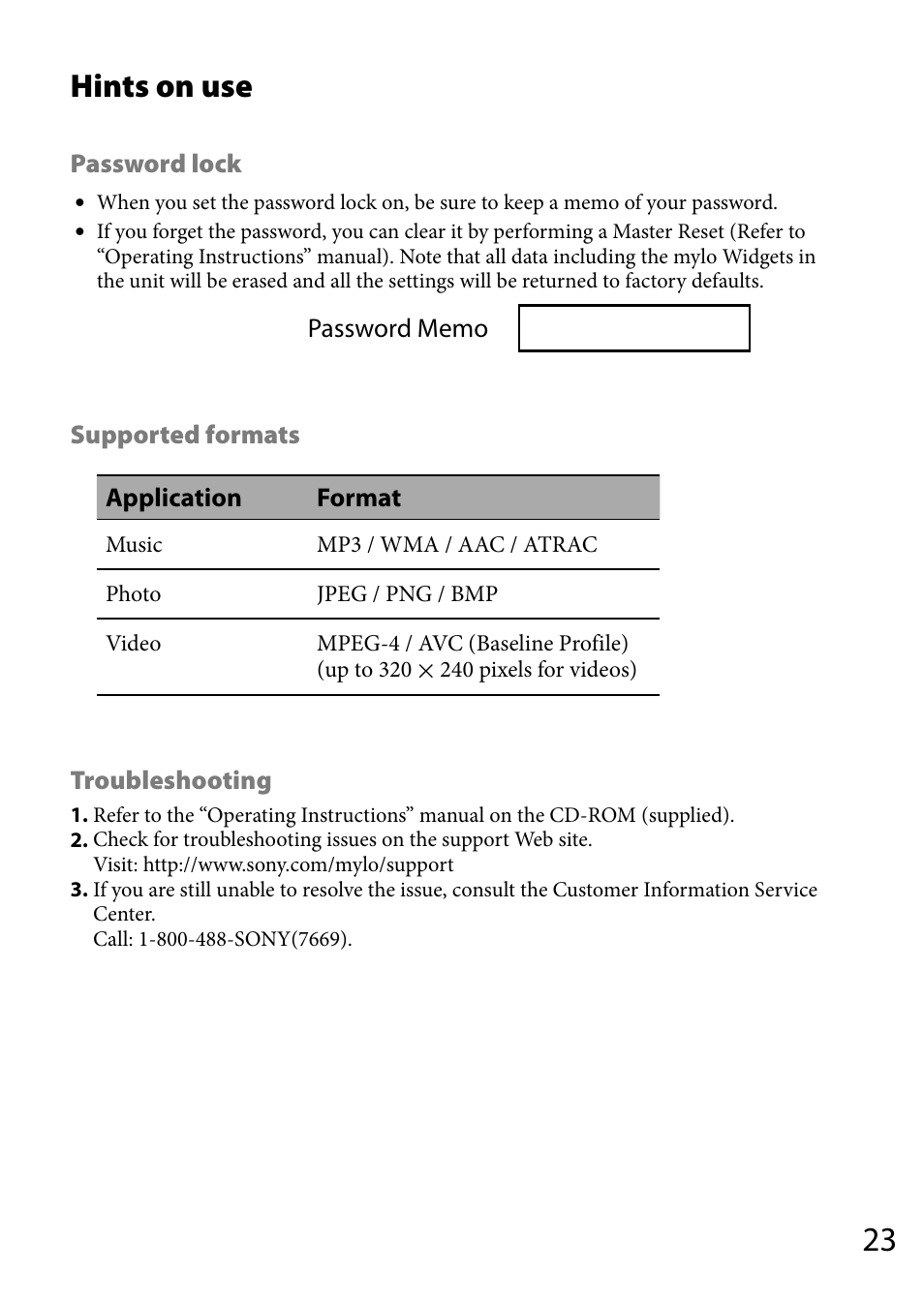 Hints on use | Sony COM-2 User Manual | Page 23 / 28